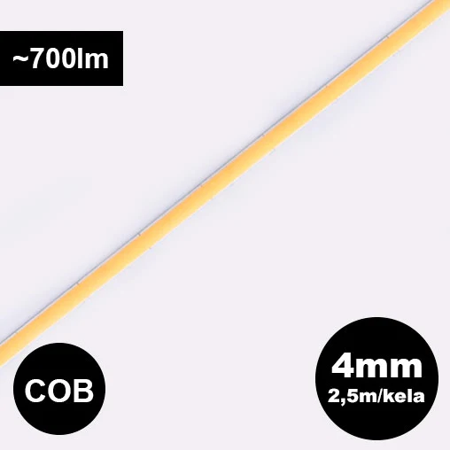 4mm leveä, 9W/m 24V COB LED-valonauha 5m, 700lm/m, CRI>90, IP20 - Image 3