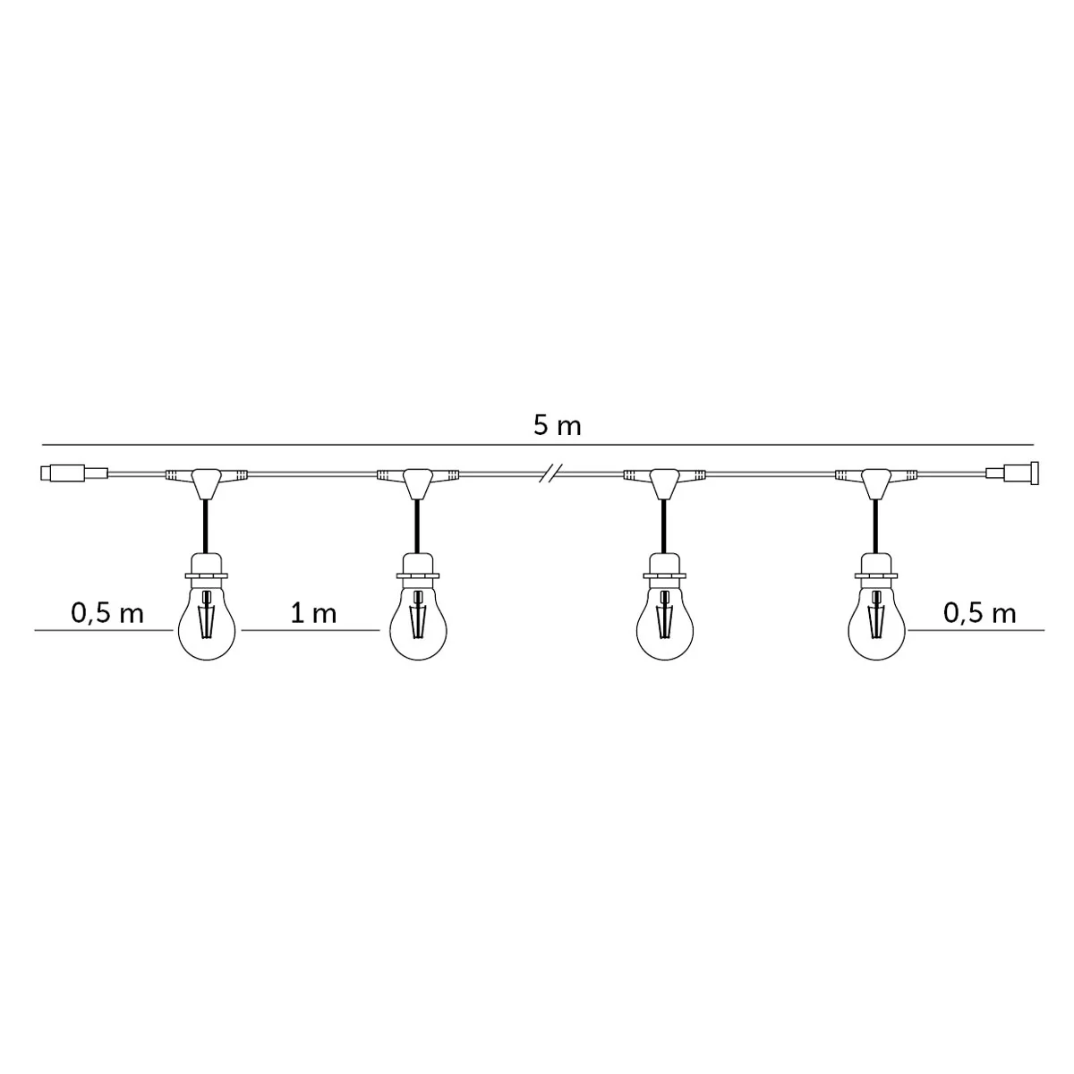 CRETE LED-valoketjusarjan 5m valoketju sis. 5kpl E27 lampunkantoja, IP44 (pelkkä 5m ketju) - Image 7